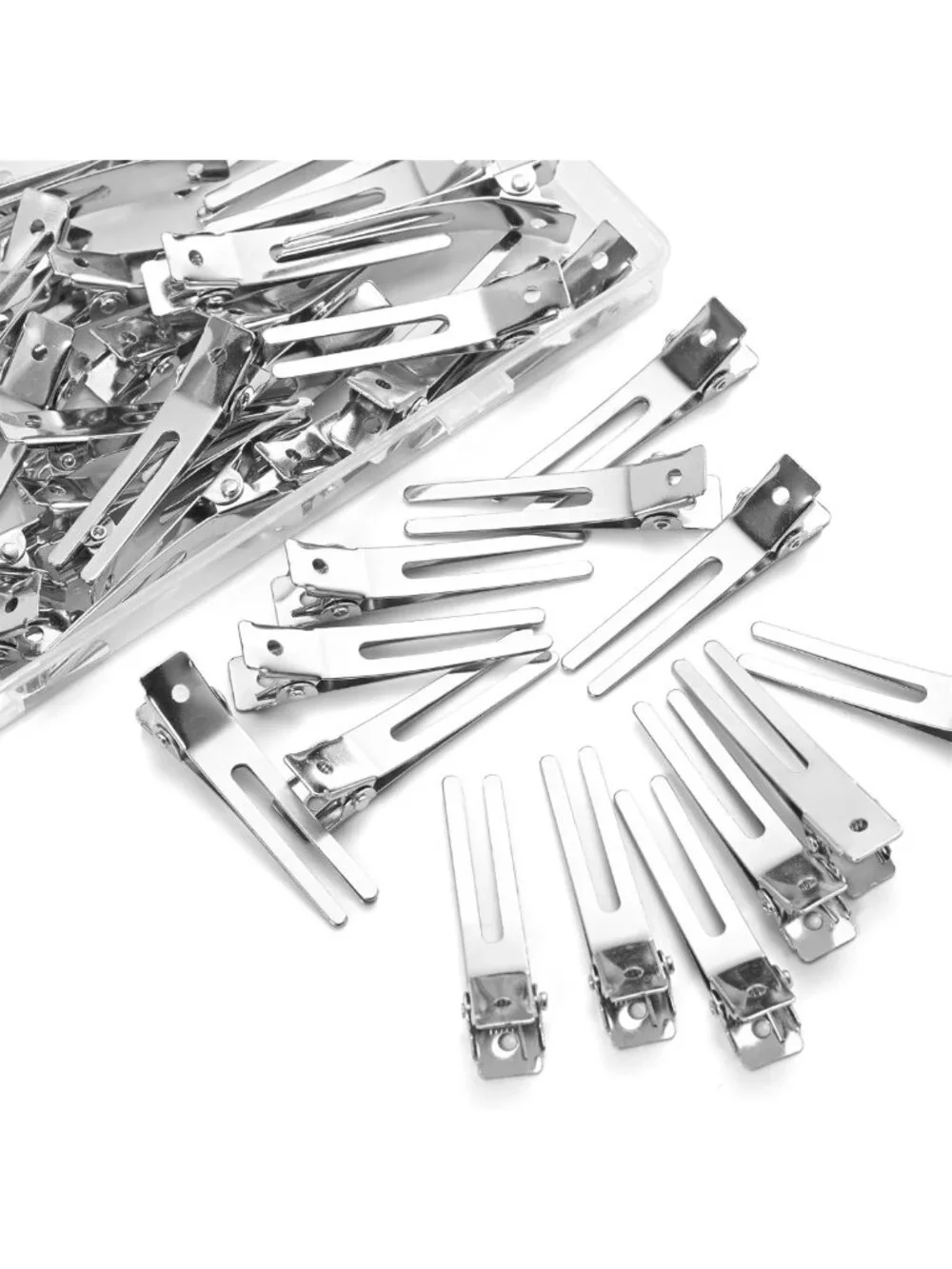 50pcs Metal Double Prong Hair Clips for Styling & Sectioning - Silver Curl Clips